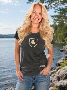 Women's Canada Shield T-Shirt | Vintage Grey | Made in Canada | Red Canoe